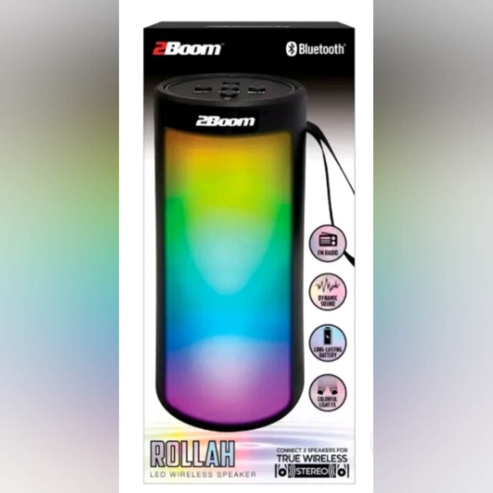 2Boom, Rollah, LED Wireless Speaker, Color Black, Bluetooth